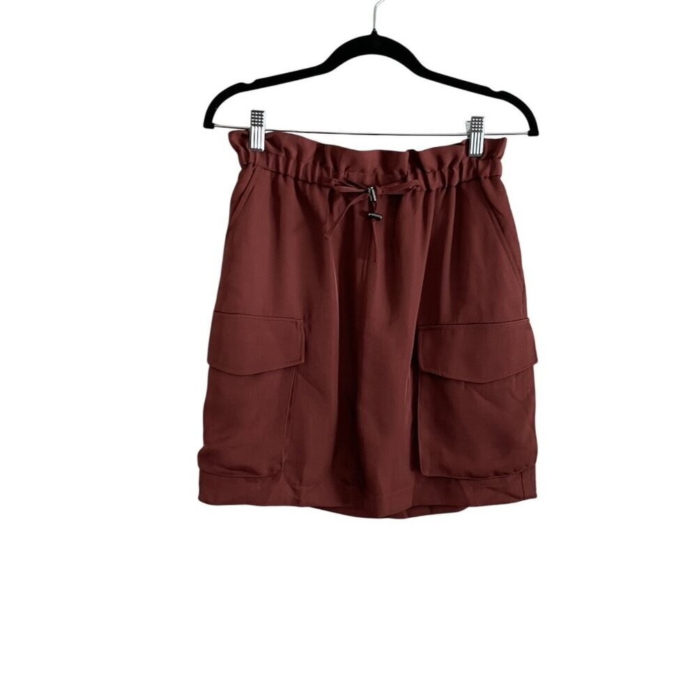 Express Women XS Rust Red Casual Drawstring High-Waist Paperbag Cargo Skirt